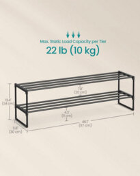 Songmics Compact Shoe Rack, Metal Storage Organizer, Stackable Footwear Shelf, Hallway Bedroom Storage, Black - thumbnail 2