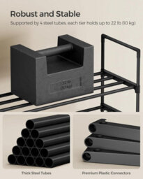 Songmics Compact Shoe Rack, Metal Storage Organizer, Stackable Footwear Shelf, Hallway Bedroom Storage, Black - thumbnail 6
