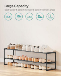 Songmics Compact Shoe Rack, Metal Storage Organizer, Stackable Footwear Shelf, Hallway Bedroom Storage, Black - thumbnail 5