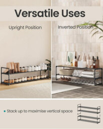 Songmics Compact Shoe Rack, Metal Storage Organizer, Stackable Footwear Shelf, Hallway Bedroom Storage, Black - thumbnail 4