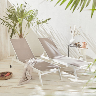 Sweeek. Pair Of Multi-Position Aluminium Sun Loungers With Wheels Elsa White 191X55X94 Cm - image 1