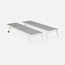 Sweeek. Pair Of Multi-Position Aluminium Sun Loungers With Wheels Elsa White 191X55X94 Cm - thumbnail 3