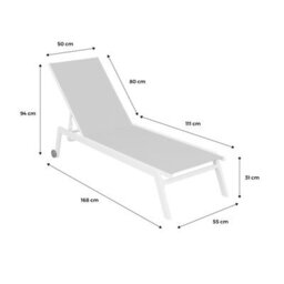 Sweeek. Pair Of Multi-Position Aluminium Sun Loungers With Wheels Elsa White 191X55X94 Cm - thumbnail 5