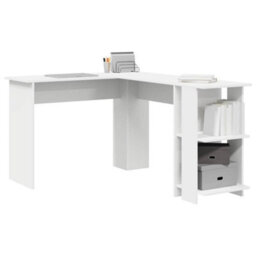 Berkfield Corner Desk With Storage White 140X113,5X75Cm - thumbnail 3
