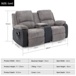 More4Homes Postana Single Motor Rise Recliner 2 Seater Jumbo Cord Drinks Console Mobility Sofa (Grey) - thumbnail 9