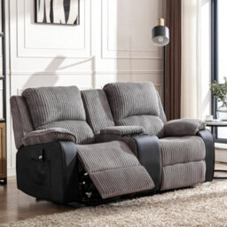 More4Homes Postana Single Motor Rise Recliner 2 Seater Jumbo Cord Drinks Console Mobility Sofa (Grey) - thumbnail 8