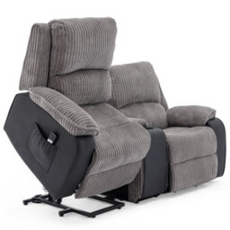 More4Homes Postana Single Motor Rise Recliner 2 Seater Jumbo Cord Drinks Console Mobility Sofa (Grey) - thumbnail 1