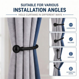 Ameha Stylish Wall-Mounted Curtain Hold Backs 10Cm Matte Black With Decorative Ball Ends Durable And Elegant Tieback Hook Pair - thumbnail 8
