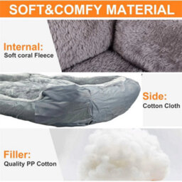 Dog Beds Cat Bed Soft Fleece Warm Grey Pet Basket For M - thumbnail 7
