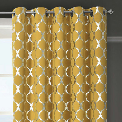 Velosso Arabesque Ready Made Thermal Blackout Eyelet Curtains - Ochre