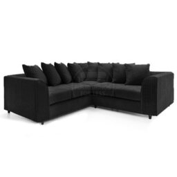 Furnishings For Less UK Ferguson Black 5 Seater Fabric Corner Sofa L Shaped Jumbo Cord - Scatter Back - thumbnail 1