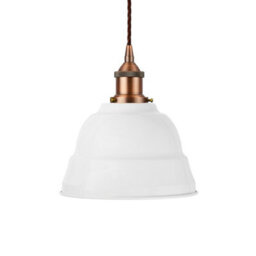 White Lincoln Painted Dome Pendant Light With Matt Antique Copper Lamp Holder And Brown Twisted Cable - Se Home - thumbnail 1