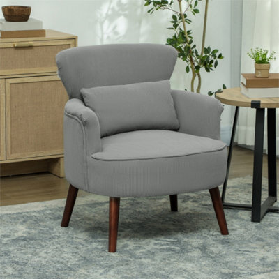 Light Grey Upholstered Armchair With Rubber Wood Legs For Living Room - image 1
