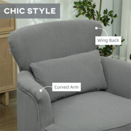 Light Grey Upholstered Armchair With Rubber Wood Legs For Living Room - thumbnail 3