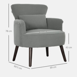 Light Grey Upholstered Armchair With Rubber Wood Legs For Living Room - thumbnail 2
