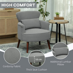 Light Grey Upholstered Armchair With Rubber Wood Legs For Living Room - thumbnail 4