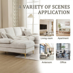 Abrihome Stylish Modular Sectional Sofa Set With Double Chaise, U-Shaped Chenille Fabric Lounge Suite For The Living Room, Beige - thumbnail 3