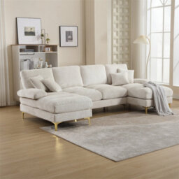 Abrihome Stylish Modular Sectional Sofa Set With Double Chaise, U-Shaped Chenille Fabric Lounge Suite For The Living Room, Beige - thumbnail 1