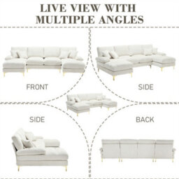 Abrihome Stylish Modular Sectional Sofa Set With Double Chaise, U-Shaped Chenille Fabric Lounge Suite For The Living Room, Beige - thumbnail 5