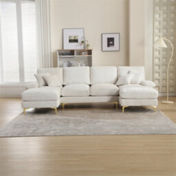 Abrihome Stylish Modular Sectional Sofa Set With Double Chaise, U-Shaped Chenille Fabric Lounge Suite For The Living Room, Beige - thumbnail 8