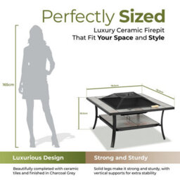 Centurion Supports Shango Multi-Functional Black With Ceramic Tiles Outdoor Square Heater, Fire Pit, Brazier, Table - thumbnail 8
