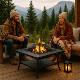 Centurion Supports Shango Multi-Functional Black With Ceramic Tiles Outdoor Square Heater, Fire Pit, Brazier, Table - thumbnail 2