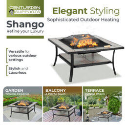 Centurion Supports Shango Multi-Functional Black With Ceramic Tiles Outdoor Square Heater, Fire Pit, Brazier, Table - thumbnail 5