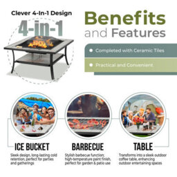 Centurion Supports Shango Multi-Functional Black With Ceramic Tiles Outdoor Square Heater, Fire Pit, Brazier, Table - thumbnail 3