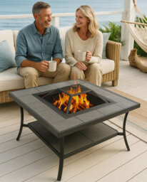 Centurion Supports Shango Multi-Functional Black With Ceramic Tiles Outdoor Square Heater, Fire Pit, Brazier, Table - thumbnail 6