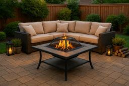 Centurion Supports Shango Multi-Functional Black With Ceramic Tiles Outdoor Square Heater, Fire Pit, Brazier, Table - thumbnail 7