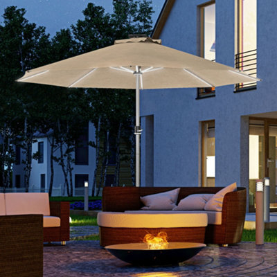 Outsunny Solar Patio Garden Parasol With Lights For Outdoor, Khaki - image 1