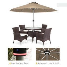Outsunny Solar Patio Garden Parasol With Lights For Outdoor, Khaki - thumbnail 8