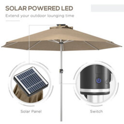 Outsunny Solar Patio Garden Parasol With Lights For Outdoor, Khaki - thumbnail 4