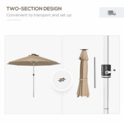 Outsunny Solar Patio Garden Parasol With Lights For Outdoor, Khaki - thumbnail 7