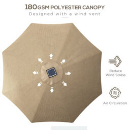 Outsunny Solar Patio Garden Parasol With Lights For Outdoor, Khaki - thumbnail 5
