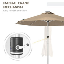 Outsunny Solar Patio Garden Parasol With Lights For Outdoor, Khaki - thumbnail 6