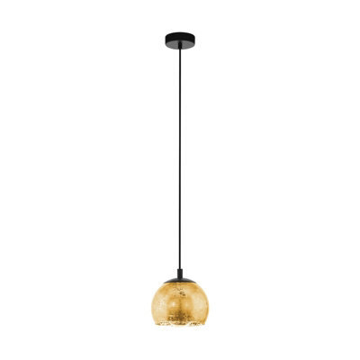 Elegant Black Pendant Ceiling Light With Gold Glass Shade, E27 Bulb Compatible - image 1