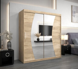 Arte Wave Contemporary 2 Mirrored Sliding Door Wardrobe 9 Shelves 2 Rails Oak Sonoma Effect (H)2000mm (W)1800mm (D)620mm - thumbnail 2
