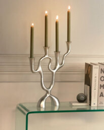 Beliani Candle Holder Famoes Metal 41 Cm Silver - thumbnail 2
