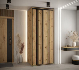 Arte Cannes Vi Sliding Door Wardrobe In Oak Artisan - Premium Laminated Board - Pvc-Finished Edges - W110Cm X H205Cm X D60Cm - thumbnail 2