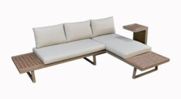 Beige 4 Seater Aluminium Metal Sofa Set/ Loungers With Brown Pollywood Coffee Table Multi Use Modular With Beige Cushions - thumbnail 7