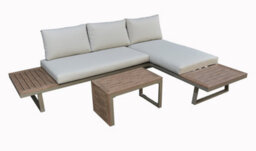 Beige 4 Seater Aluminium Metal Sofa Set/ Loungers With Brown Pollywood Coffee Table Multi Use Modular With Beige Cushions - thumbnail 6