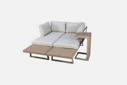 Beige 4 Seater Aluminium Metal Sofa Set/ Loungers With Brown Pollywood Coffee Table Multi Use Modular With Beige Cushions - thumbnail 3