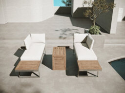 Beige 4 Seater Aluminium Metal Sofa Set/ Loungers With Brown Pollywood Coffee Table Multi Use Modular With Beige Cushions - thumbnail 2