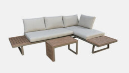 Beige 4 Seater Aluminium Metal Sofa Set/ Loungers With Brown Pollywood Coffee Table Multi Use Modular With Beige Cushions - thumbnail 5