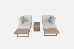 Beige 4 Seater Aluminium Metal Sofa Set/ Loungers With Brown Pollywood Coffee Table Multi Use Modular With Beige Cushions - thumbnail 4