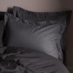 Ohs  2 X Plain Dyed Oxford Pillowcases Soft Microfibre Pillow Cover Set - Charcoal