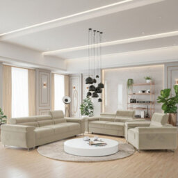 Torezio 3 2 1 Living Room Sofa Set Chipboard Frame Hr Foam Wavy Spring Wooden Frame Adjustable Headrests Cream - thumbnail 1