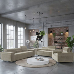 Torezio 3 2 1 Living Room Sofa Set Chipboard Frame Hr Foam Wavy Spring Wooden Frame Adjustable Headrests Cream - thumbnail 2