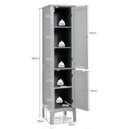 Costway 5-Tier Bathroom Freestanding High Cabinet Storage Cabinet Organizer W/ 2 Shelves - thumbnail 2